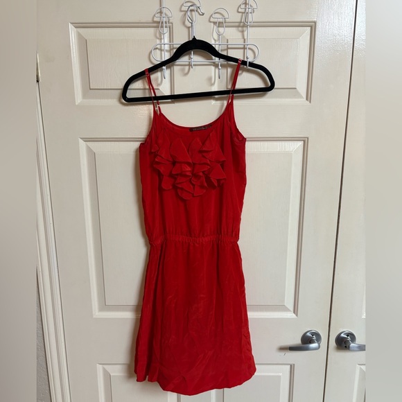 525 America Dresses & Skirts - 525 America 2010s 100% Silk Ruffle Lapel Red Mini Dress